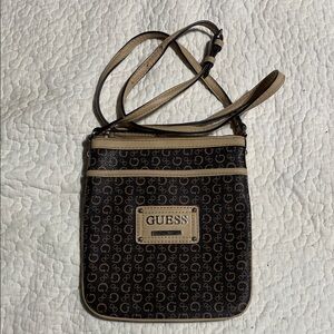GUESS Black and Cream Logo Crossbody Bag